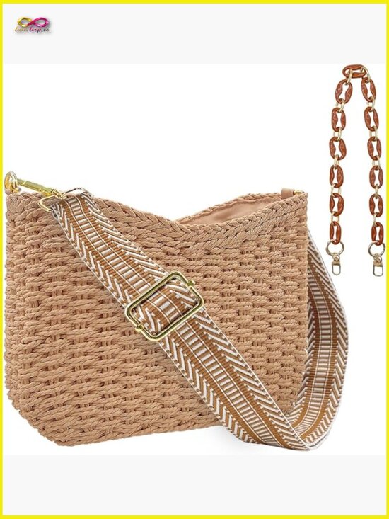 Handbags - Straw Crossbody Bag Woven Shoulder Purse Beach Tote Summer Vacation Chain Strap